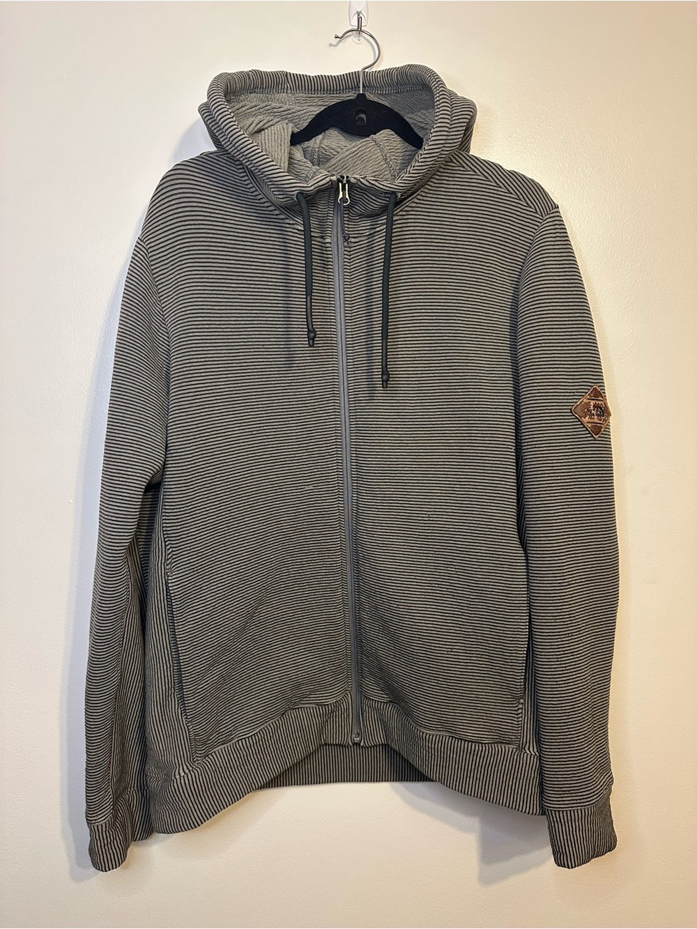 Men's Olive Green Striped Zip-Up Hooded Sweater